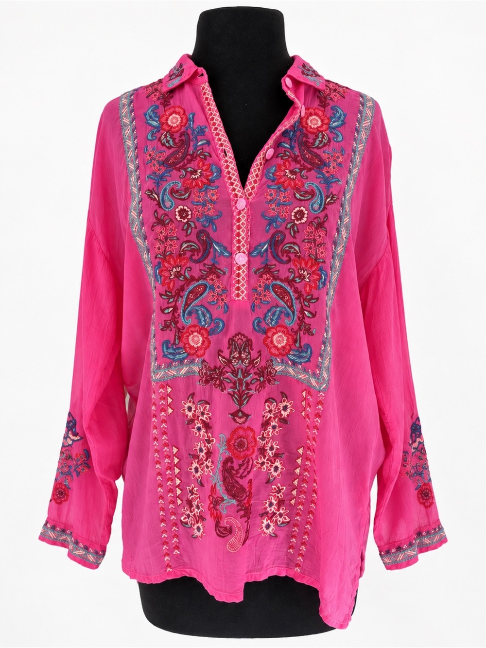 Johnny Was Fuchsia Embroidered Tunic Top XS